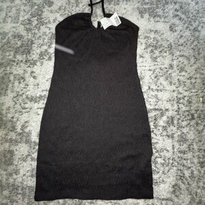 NWT H&M Black Textured Bodycon Drawstring Mini Dress Sleeveless Size: Medium